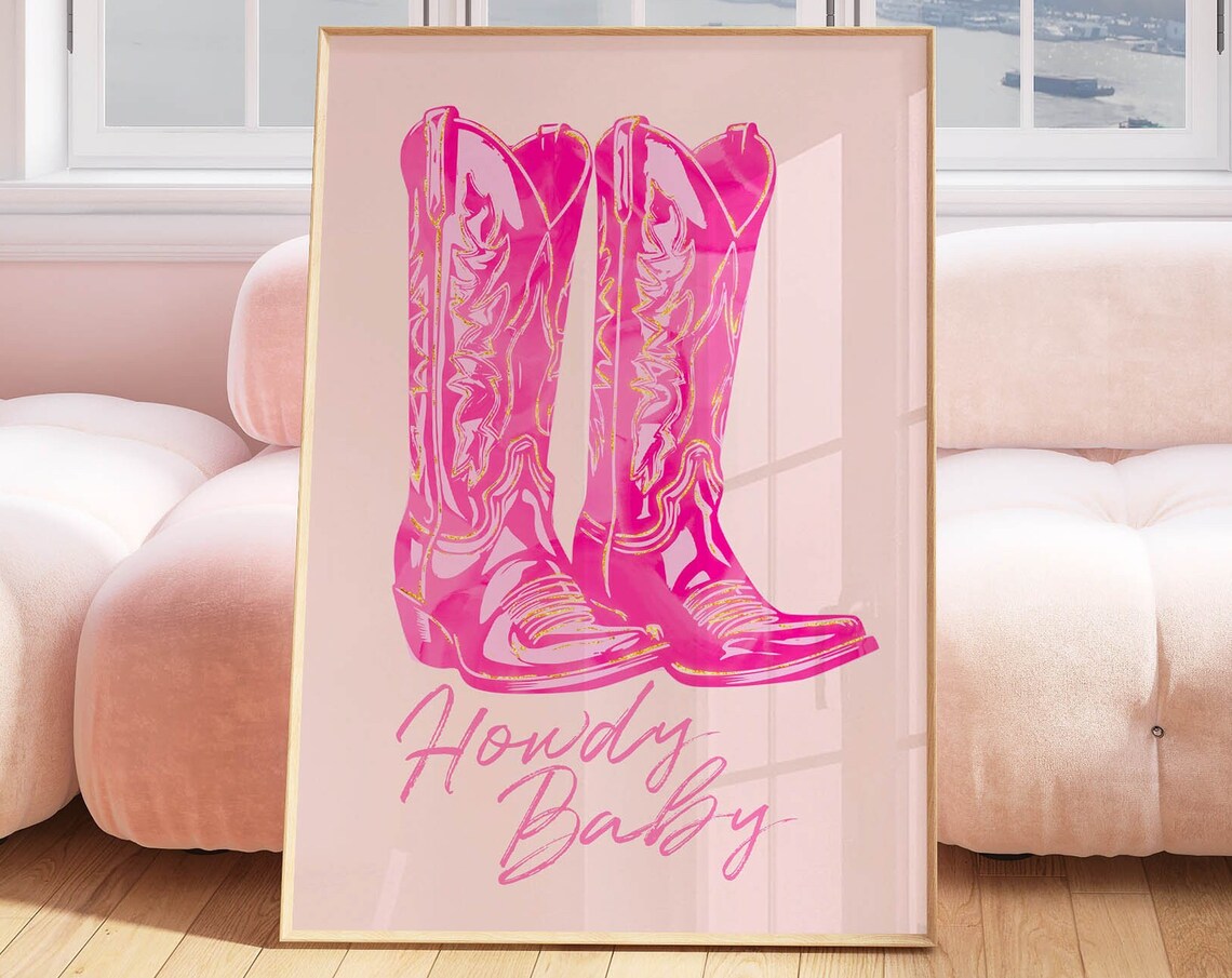 Cowgirl Poster, Pink Western Preppy Art Print