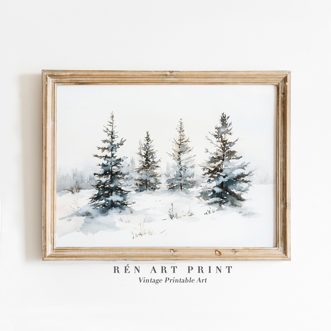 Snowy Pine Tree Vintage Winter Forest Art Print
