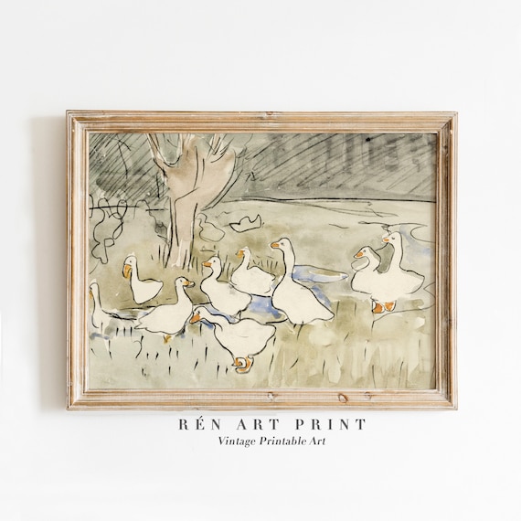 Vintage Duck Watercolor Nursery Art Print