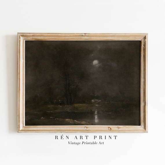 Moody Landscape Painting, Dark Cottagecore Art Print