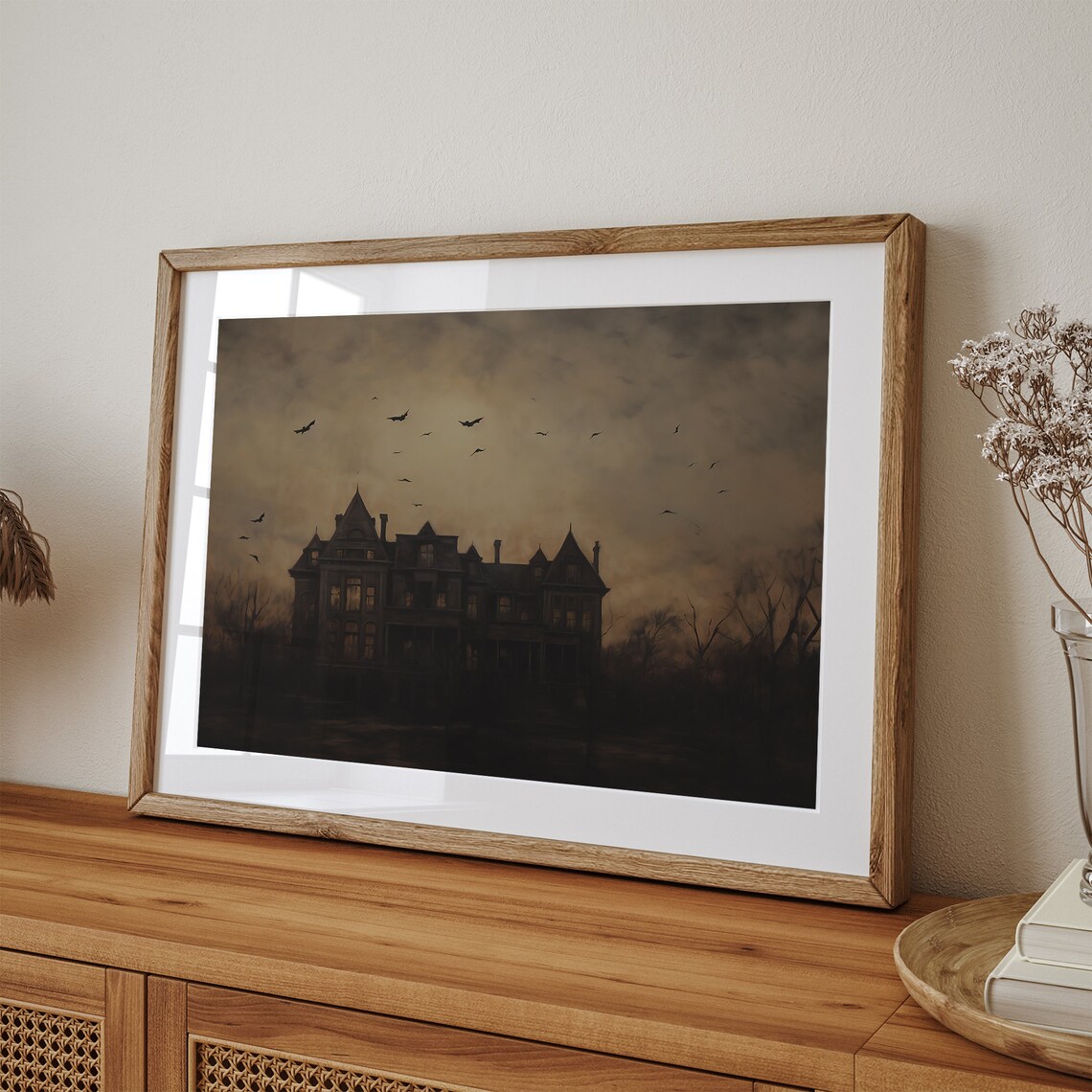 Haunted Manor Vintage Spooky Victorian House Dusk Crows Halloween Poster - Image 2
