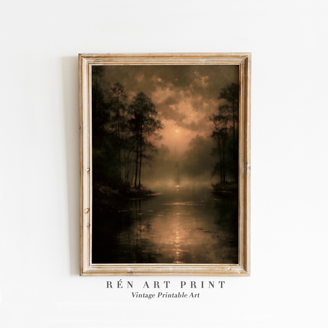 Vintage Autumn Night Painting, Moody Fall Landscape Print