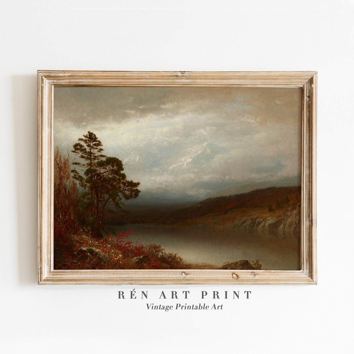 Moody Autumn Lake Mountain Landscape Fall Forest Vintage Poster