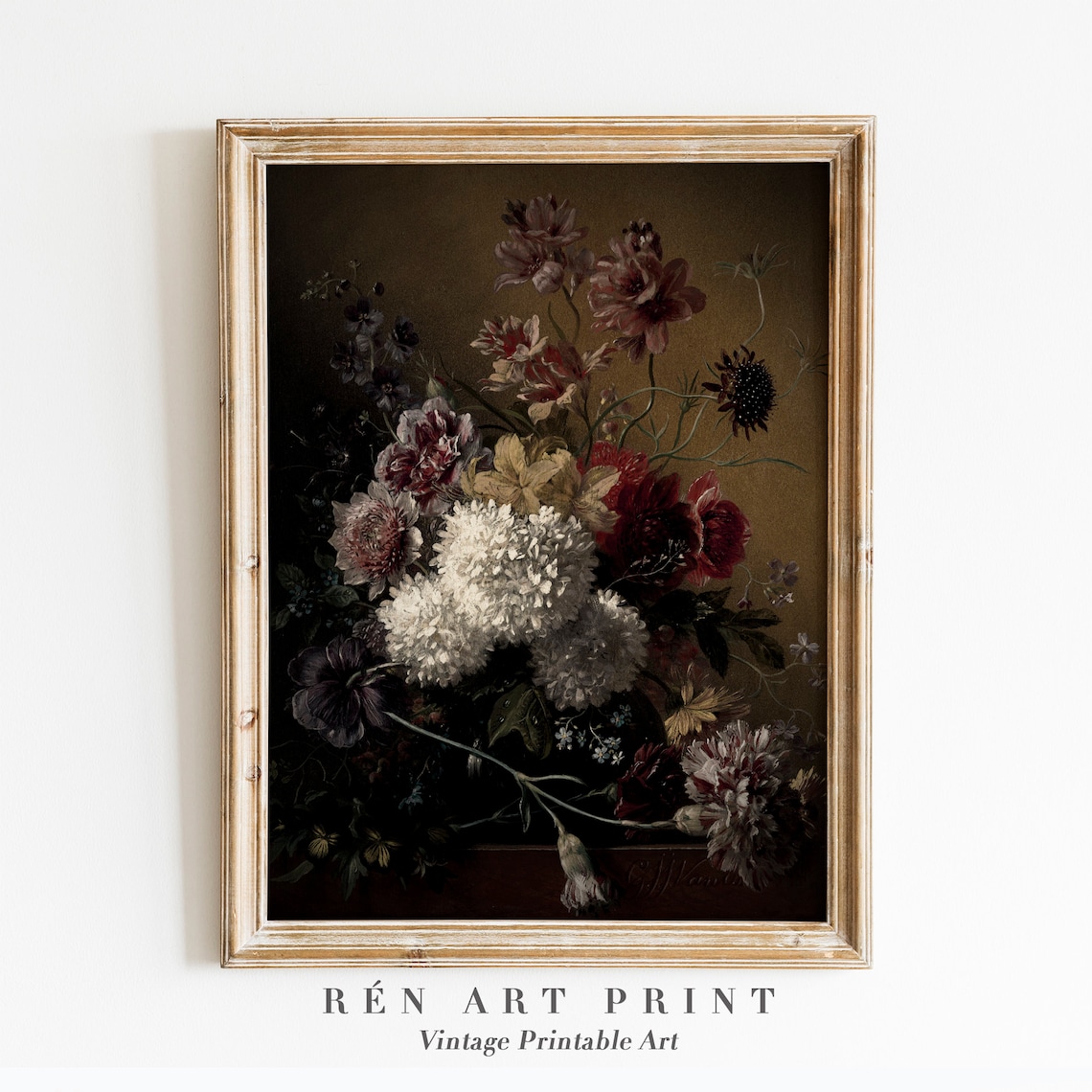 Moody Botanical Flower Painting, Vintage Farmhouse Art Print