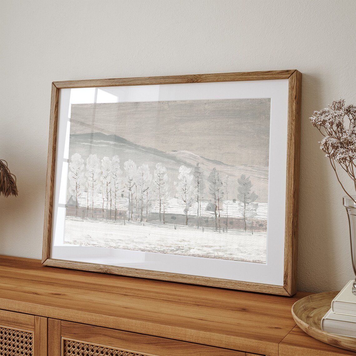 Antique Winter Rustic Christmas Holiday Landscape - Image 2