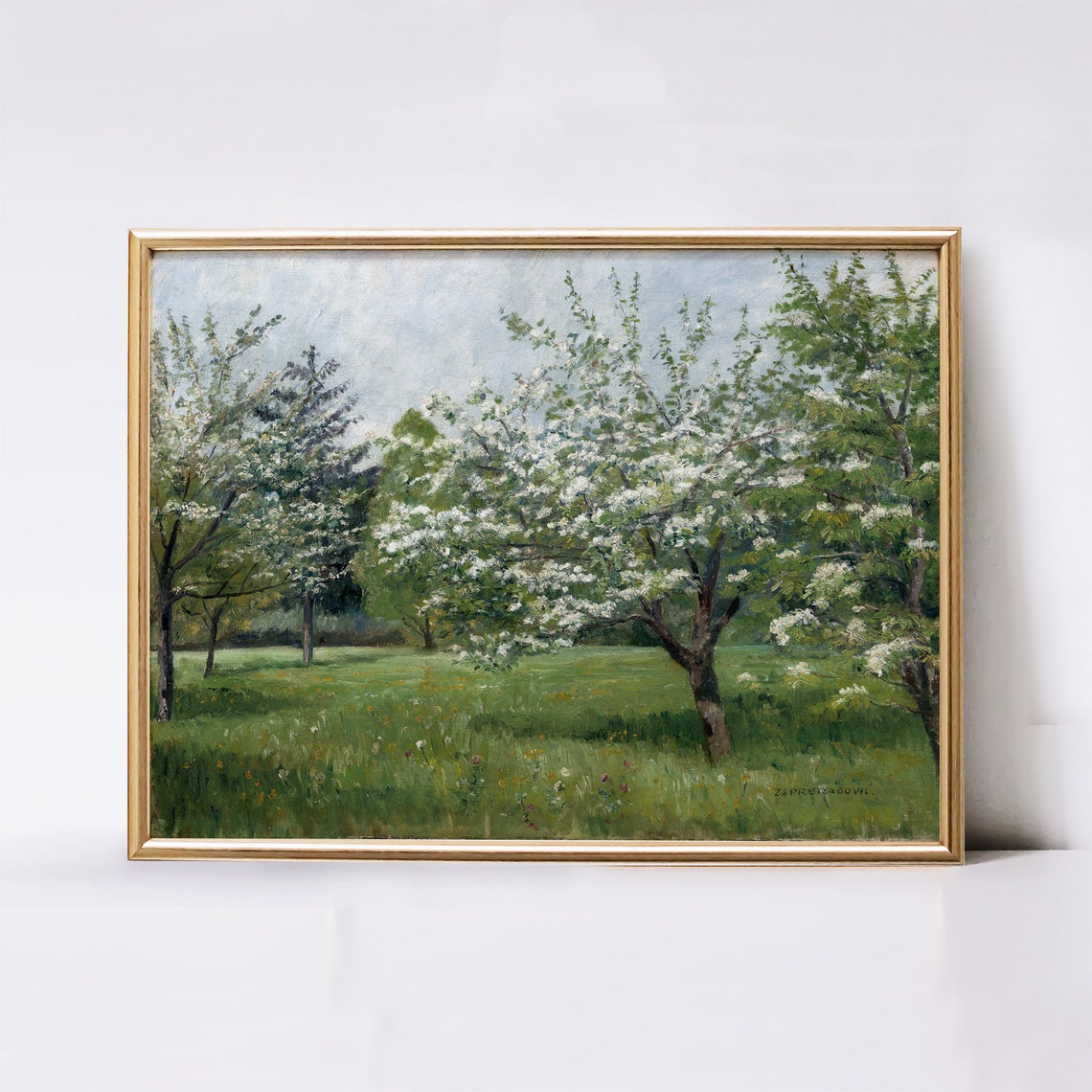 Spring Orchard Blooming Apple Trees Meadow Landscape Art Poster - Image 2
