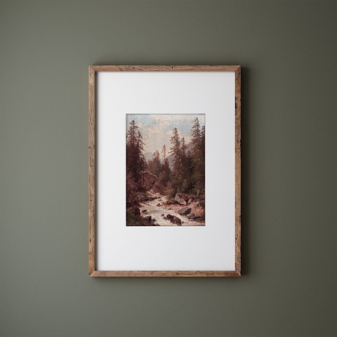 Mountain Stream through Pine Forest Gorge Vintage Landscape Art Poster - Image 3
