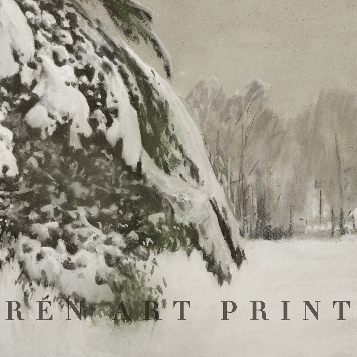 Snow Covered Pine Tree Winter Forest Landscape Vintage Wall Art - Image 3