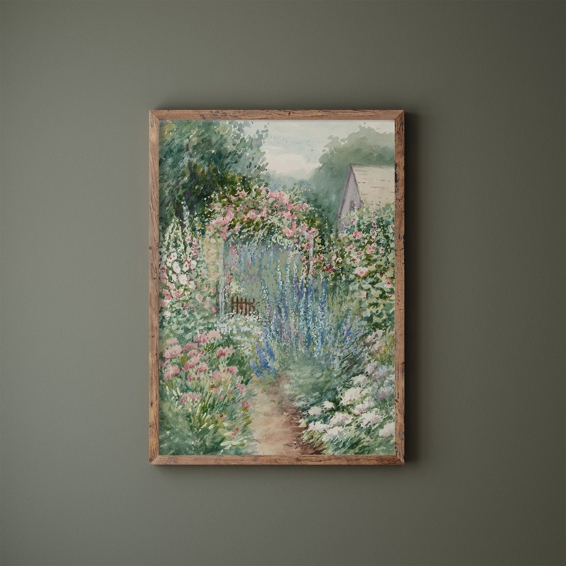 Antique Summer Print Vintage Landscape Painting Farmhouse Wall Art Summer Garden Painting Country Decor Flower Garden Art - Image 2