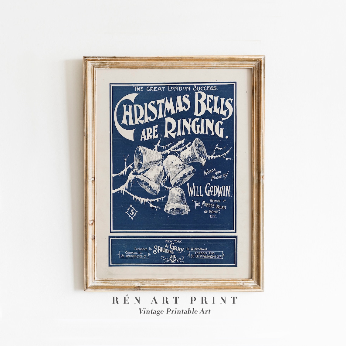Will Godwin Christmas Bells Are Ringing Vintage Sheet Music Poster