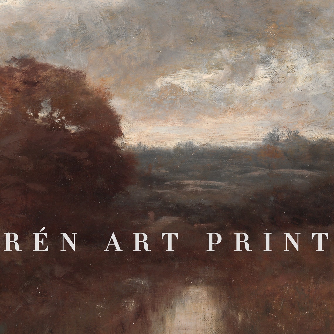 Moody Autumn Landscape Dark Rustic Hillside Stream Vintage Print - Image 3