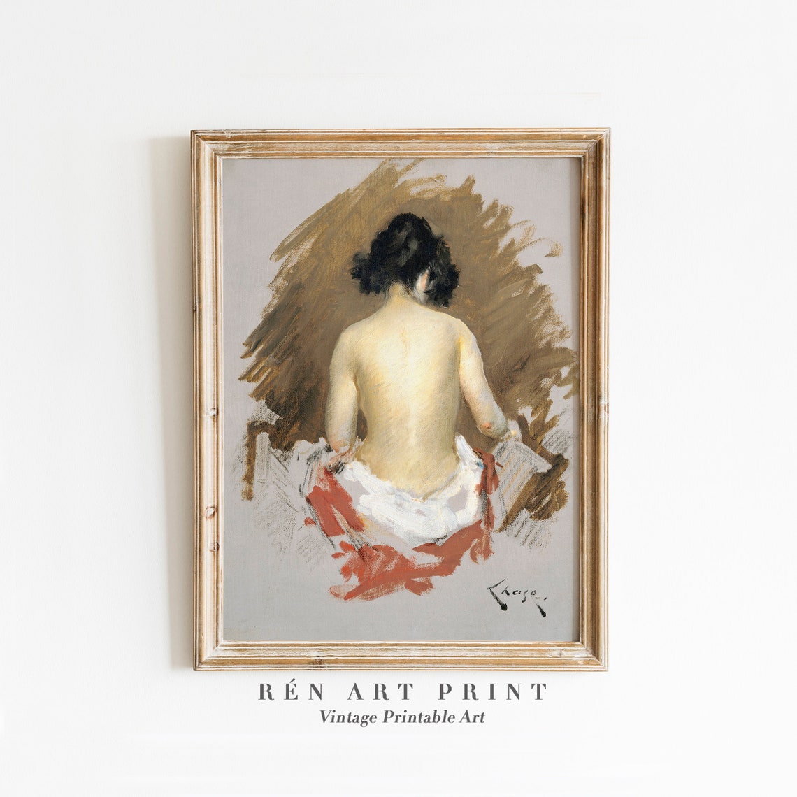 Antique Nude Study Back View Woman Impressionist Oil Sketch Poster