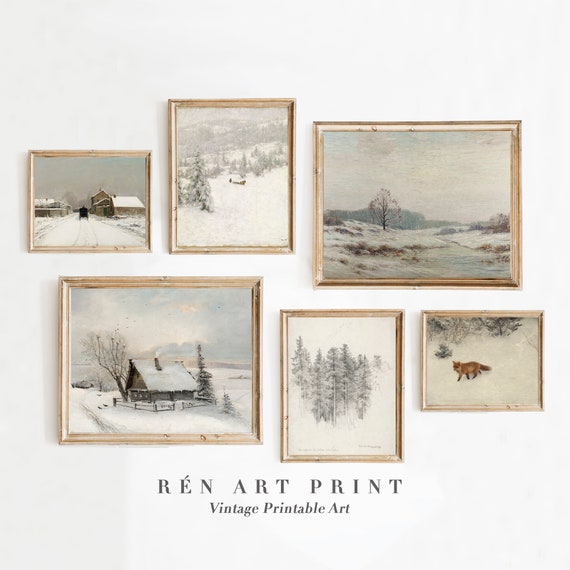 Vintage Winter Christmas Gallery Wall Set Art Print