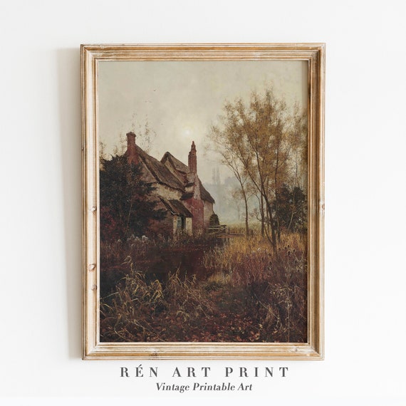 Antique Autumn Painting, Vintage Rustic Wall Print
