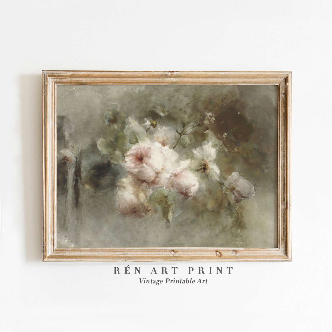 Soft White Roses Impressionist Floral Vintage Oil Painting Print