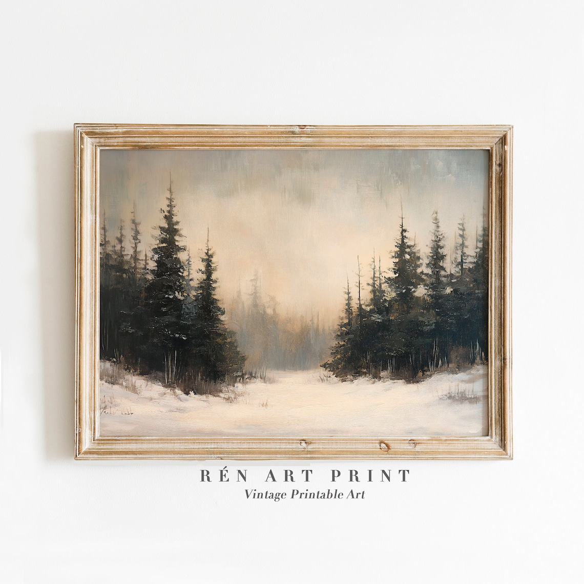 Winter Pine Forest Vintage Christmas Art Print