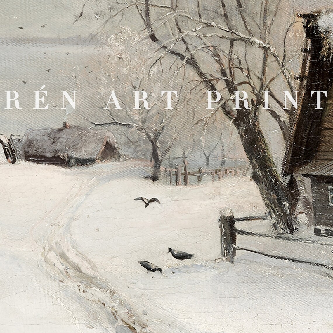 Snow Covered Farmhouse with Smoking Chimney Winter Frame TV Poster - Image 3