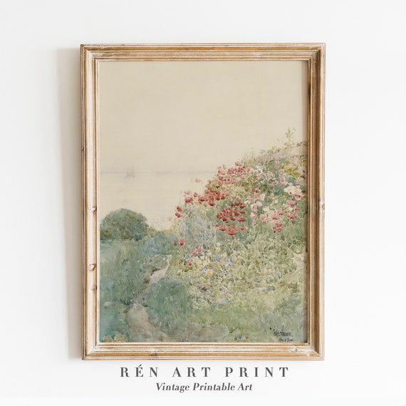 Cottage Landscape Flower Garden Vintage Art Print