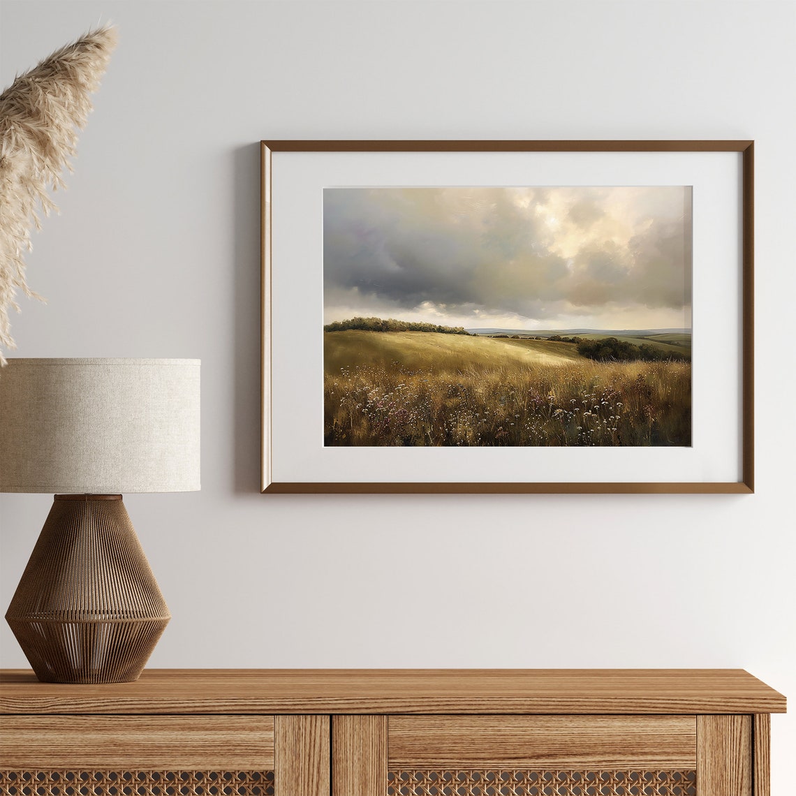 Golden Wheat Field With Wildflowers Under Dramatic Cloudy Sky Poster - Image 3