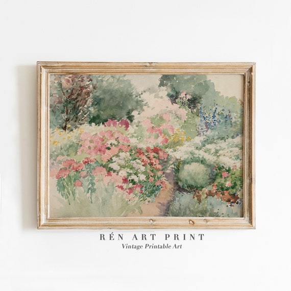 Spring Flower Field Watercolor Landscape Art Print