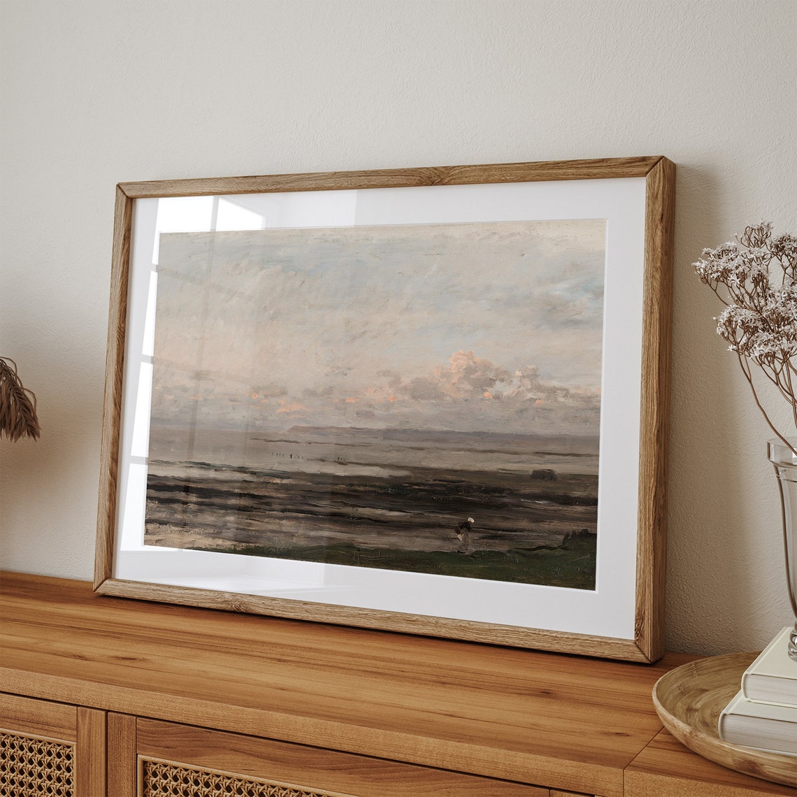 Calm Coastal Seascape Low Tide Distant Shore Vintage Wall Art - Image 3