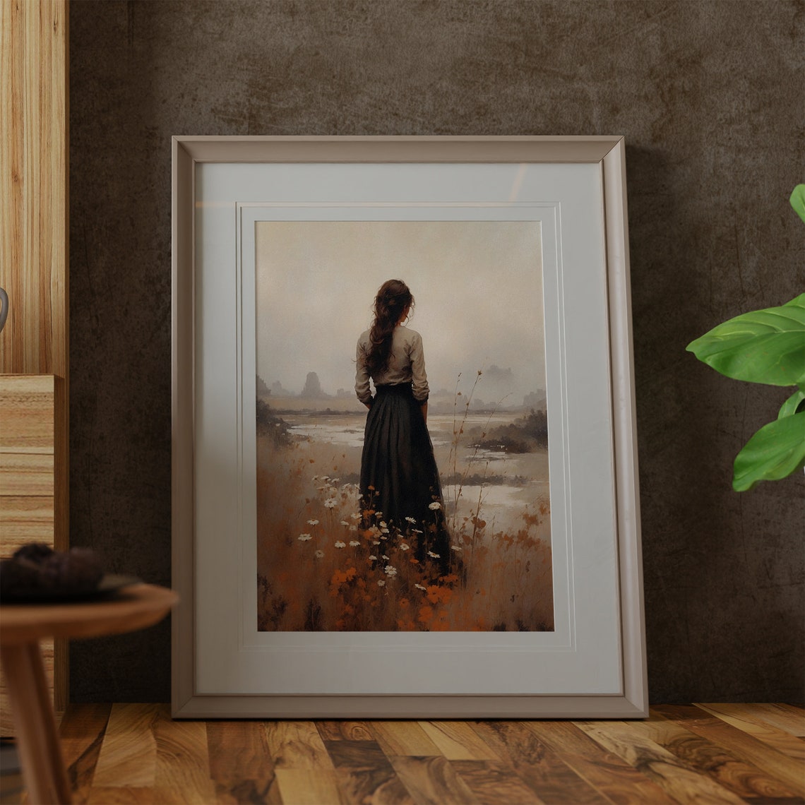 Woman In Autumn Landscape Painting Art French Country Print Antique Fall Wall Art Vintage Woman Portrait Painting - Image 2
