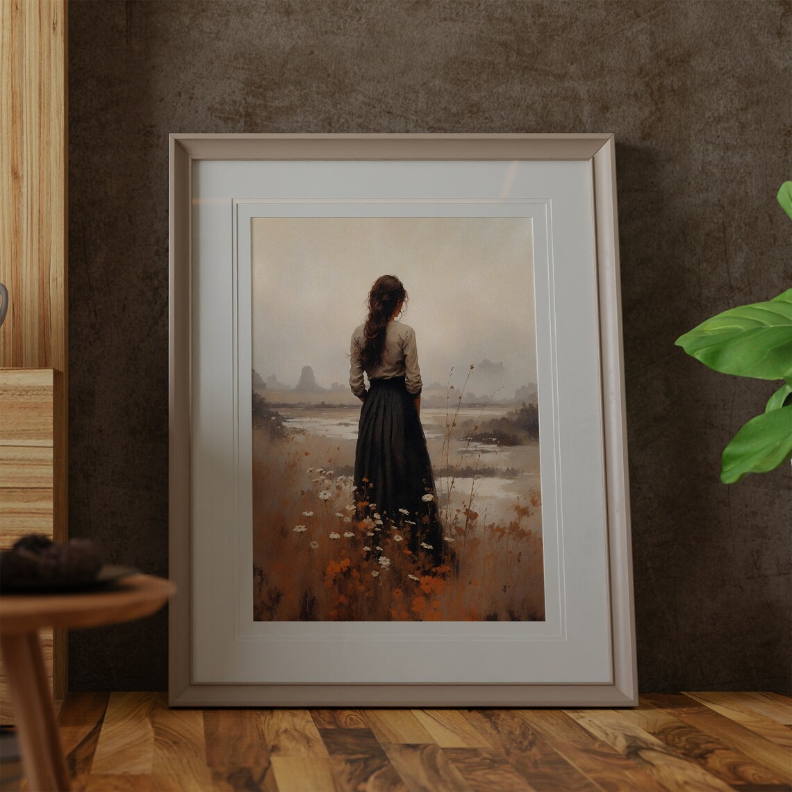 Woman In Autumn Meadow Vintage Dark Academia Wildflower Field Poster - Image 2