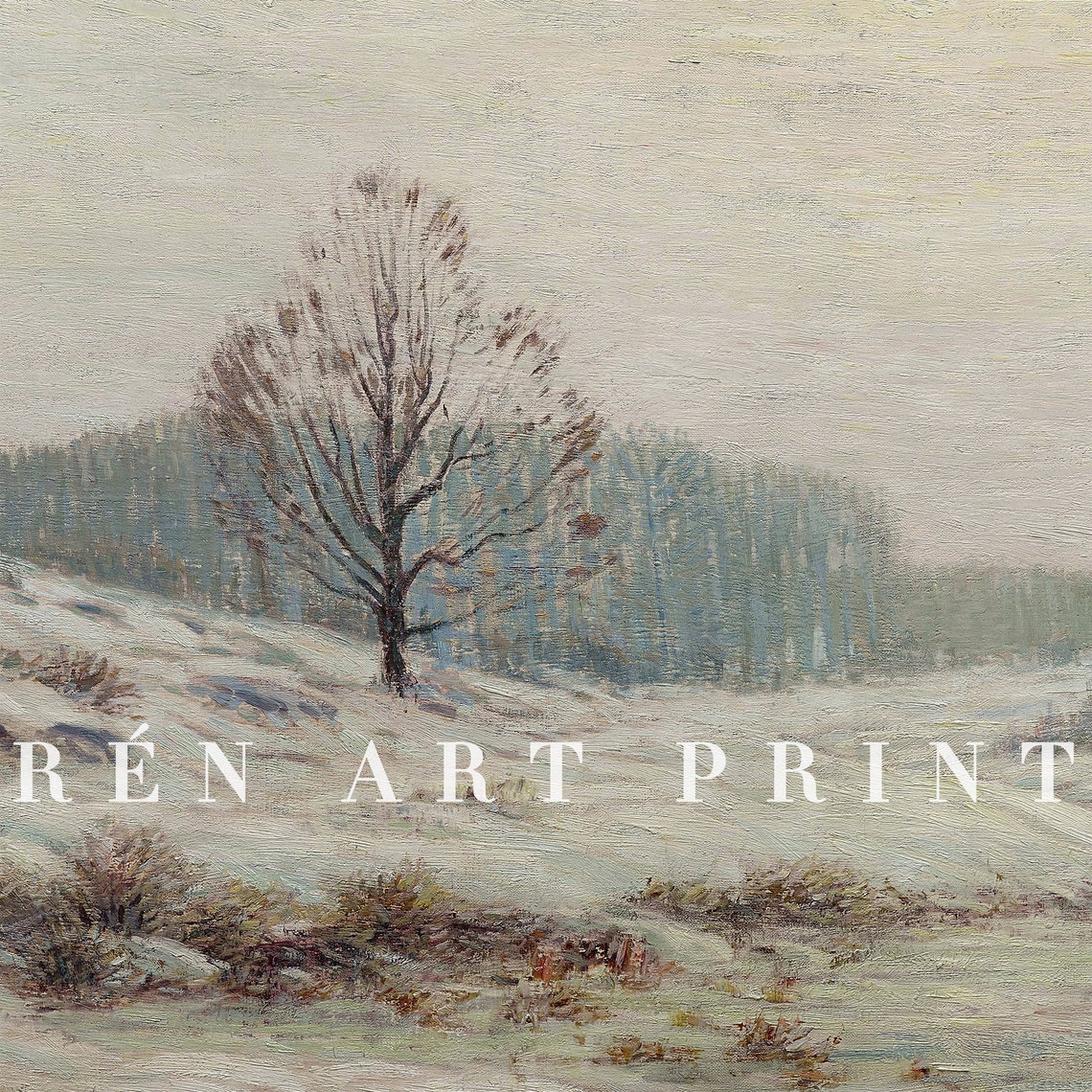 Minimalist Neutral Winter Landscape Lone Tree Vintage Wall Art - Image 2