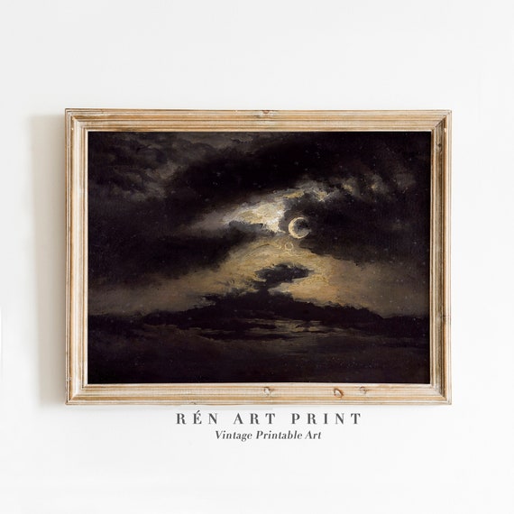 Vintage Moonlight Painting Moody Landscape Wall Art Dark Aesthetic Print Wall Art Dark Academia Decor
