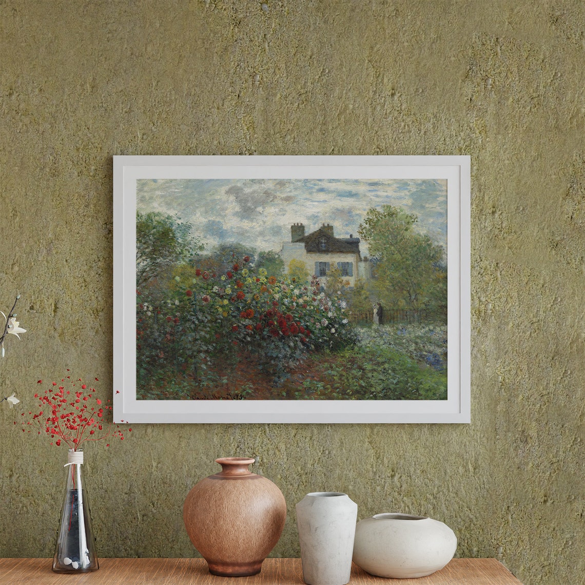 Claude Monet Garden with Dahlias Argenteuil Impressionist Art Poster - Image 2