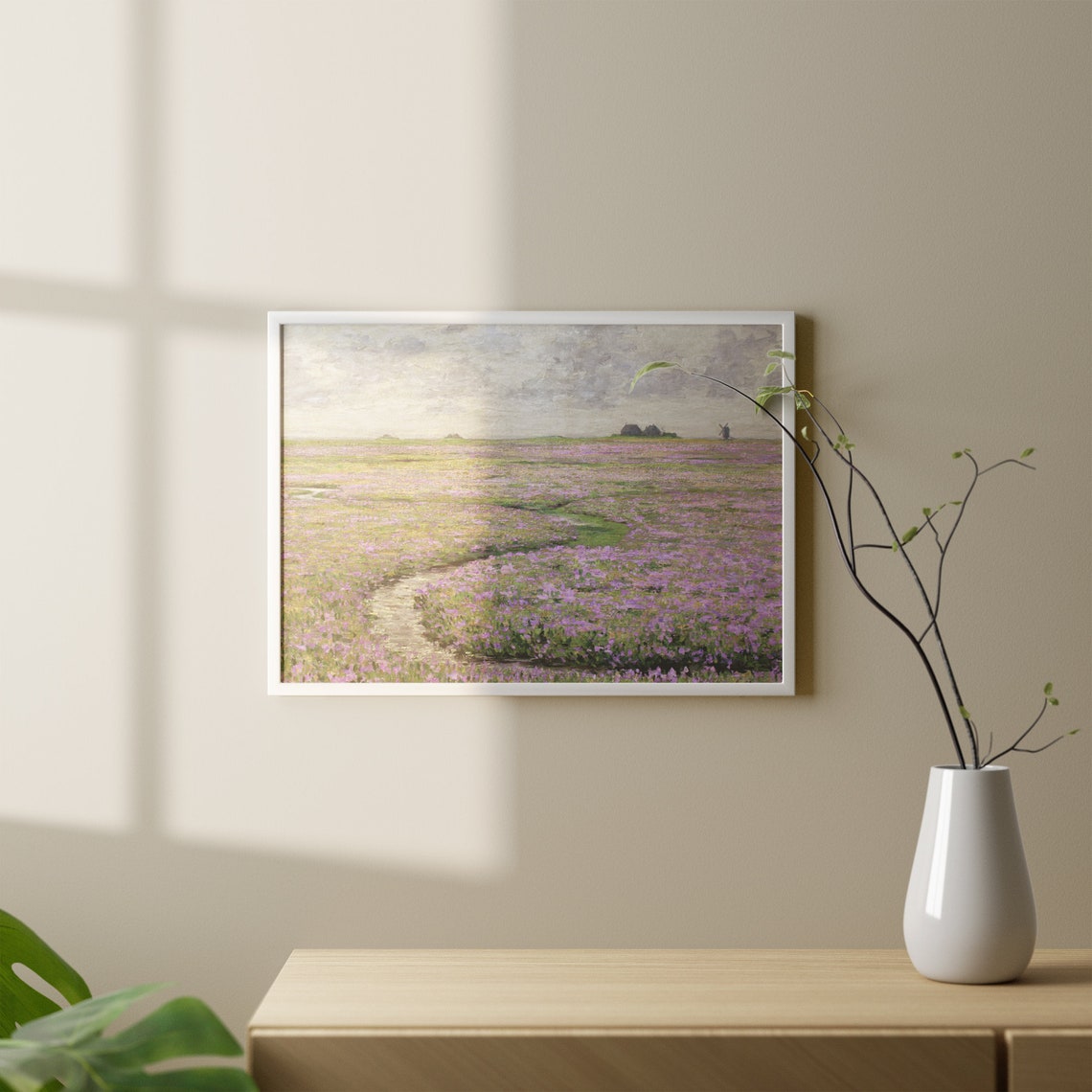 Spring Wildflower Meadow with Stream and Windmill Vintage Poster - Image 2