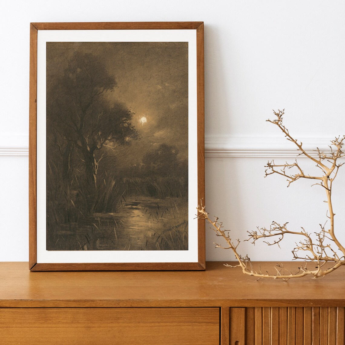 Moody Landscape Painting Vintage Night Art Print - Image 3