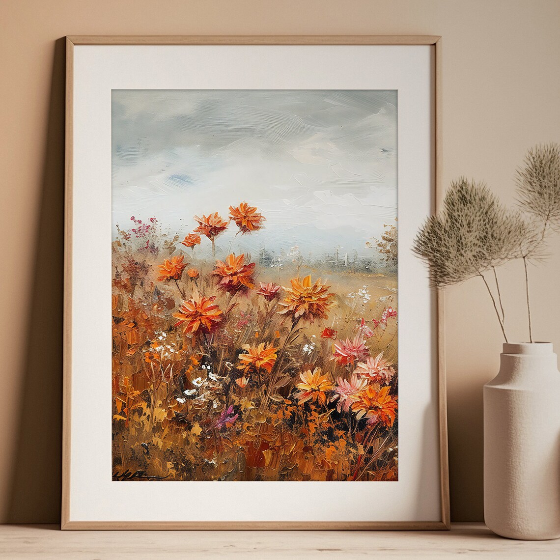 Vintage Wildflower Autumn Floral Landscape Art Print - Image 2