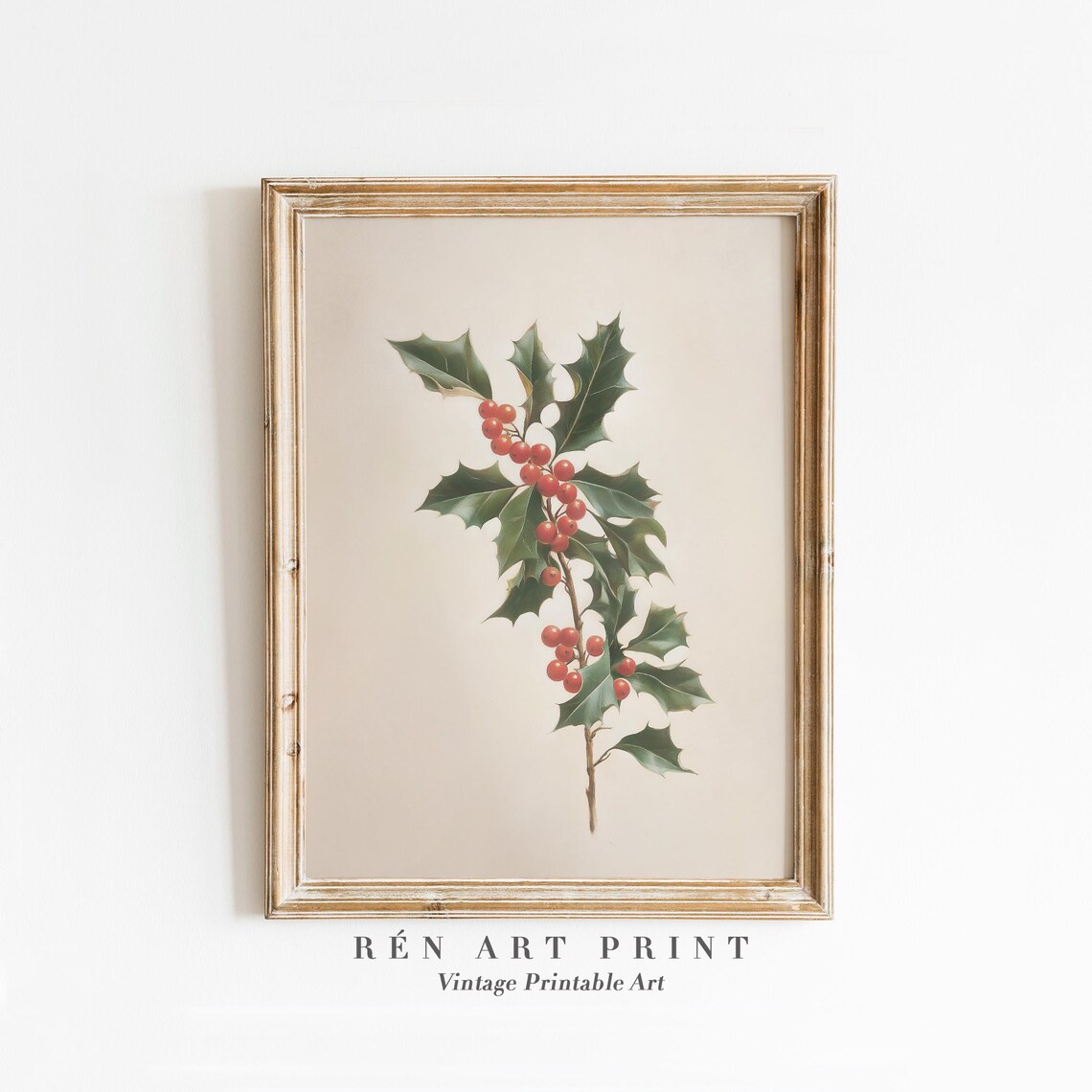 Holly Branch Botanical Christmas Art Print