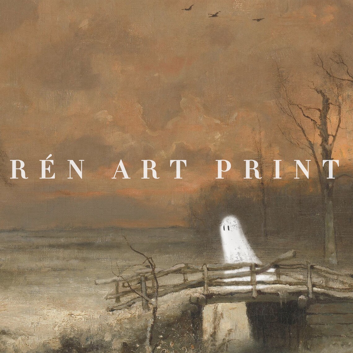 Halloween Ghost Moody Autumn Sunset Landscape Spooky Farmhouse Poster - Image 3
