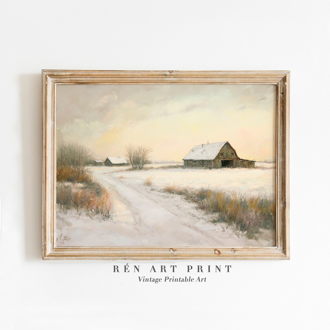 Farmhouse Winter Wall Art, Vintage Snowy Scenery