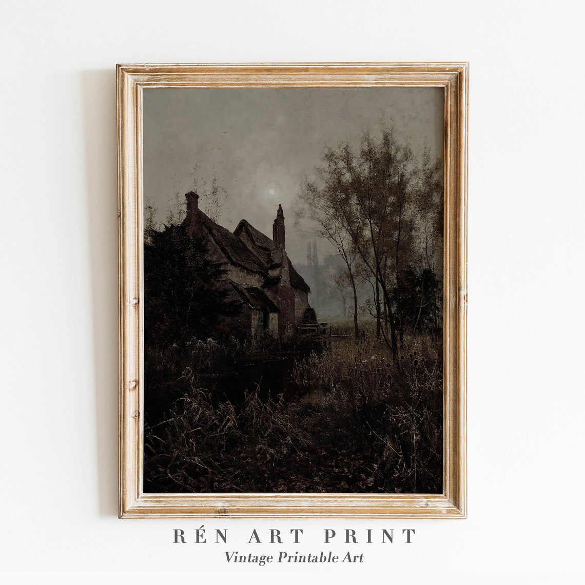 Moody Cottage Moonlit Countryside Vintage Dark Academia Print
