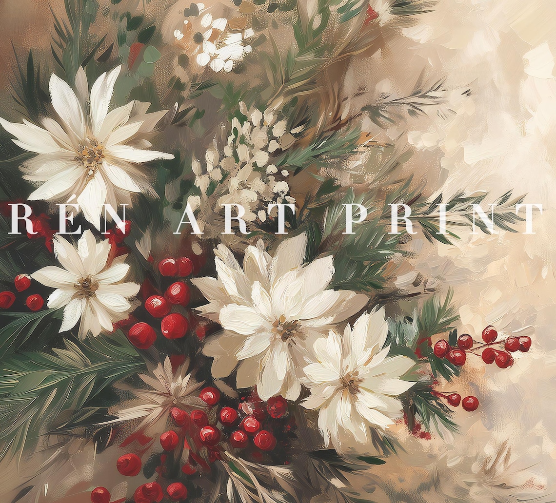 Christmas Botanical Floral Wall Art, Vintage Holiday - Image 3