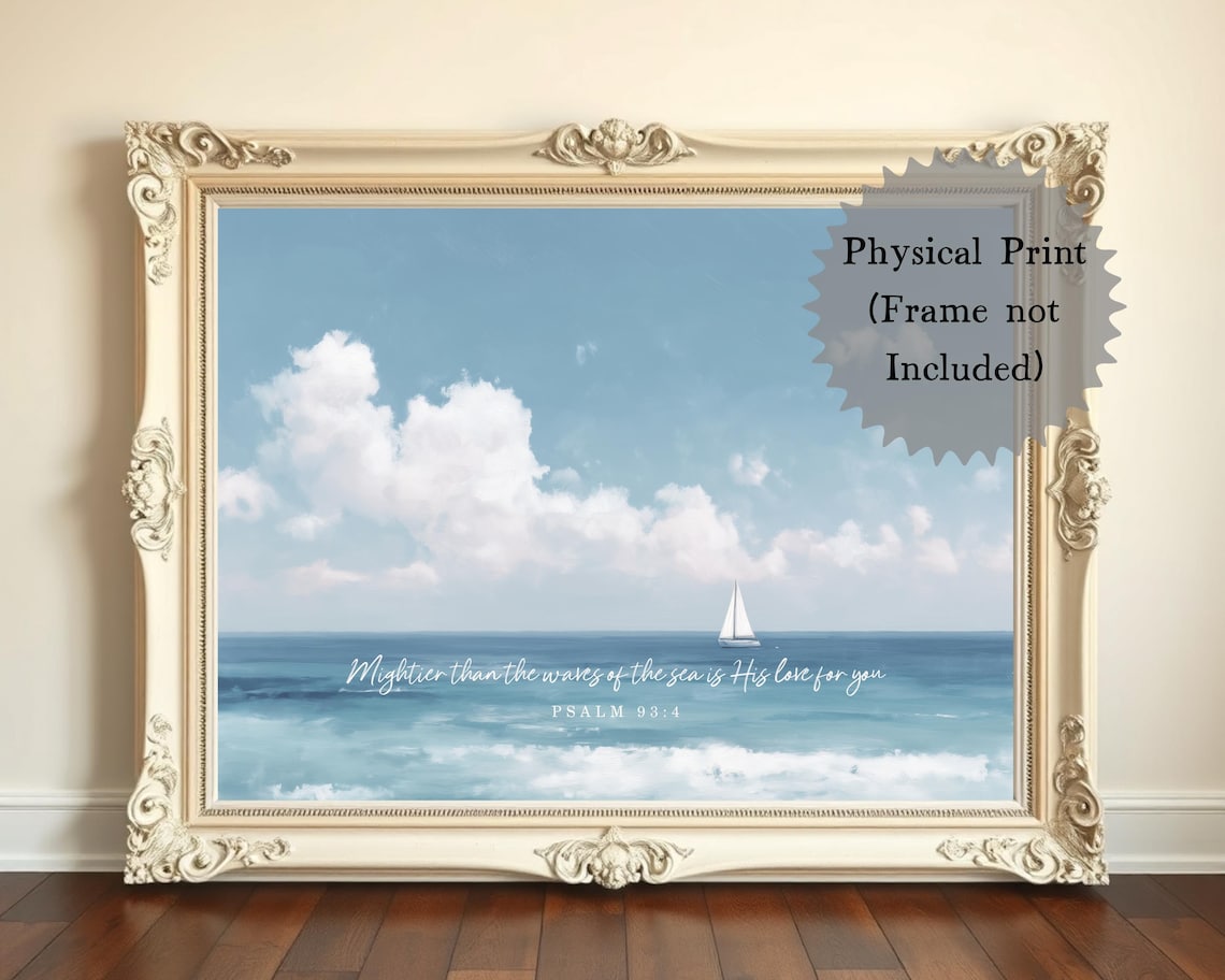 Psalm 93:4 Ocean Bible Verse Art Print, Sailboat