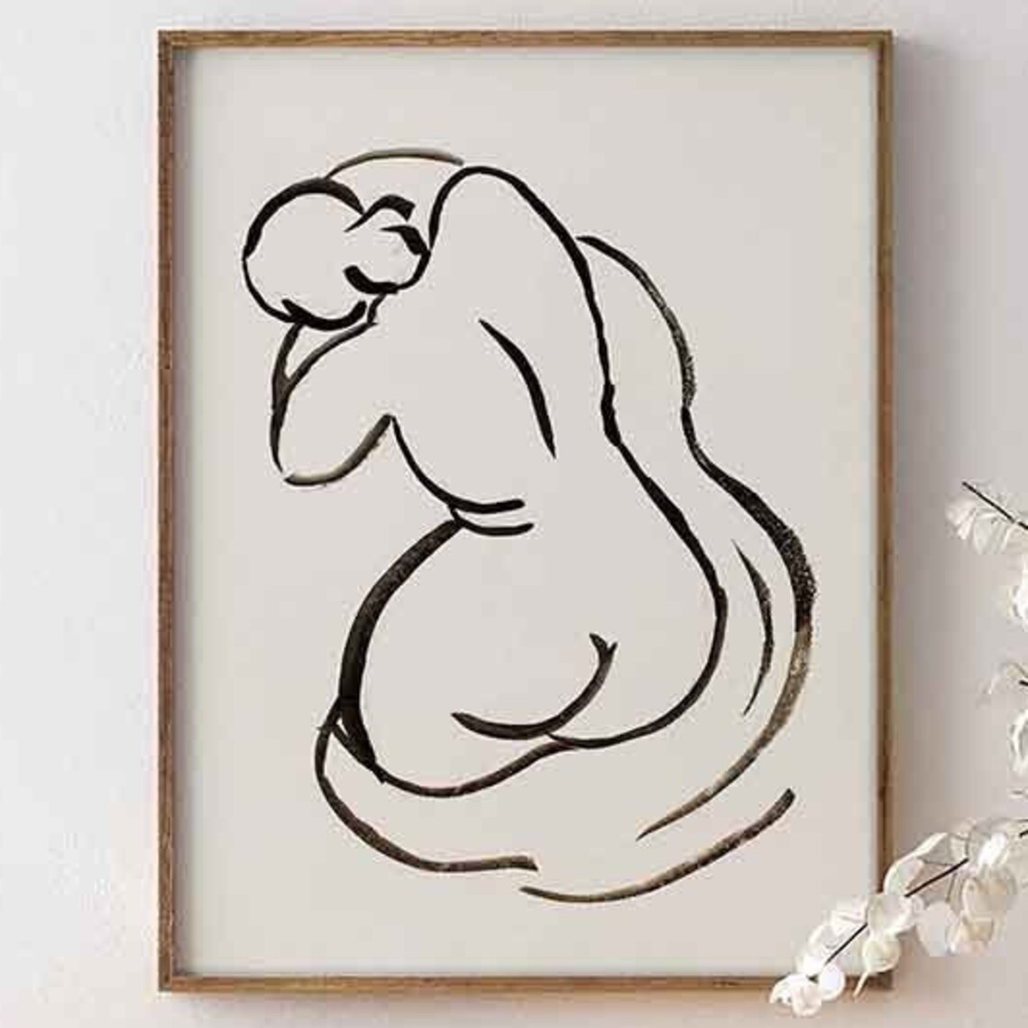 Abstract Nude Female Figure Black Ink Brushstroke Modern Art Print