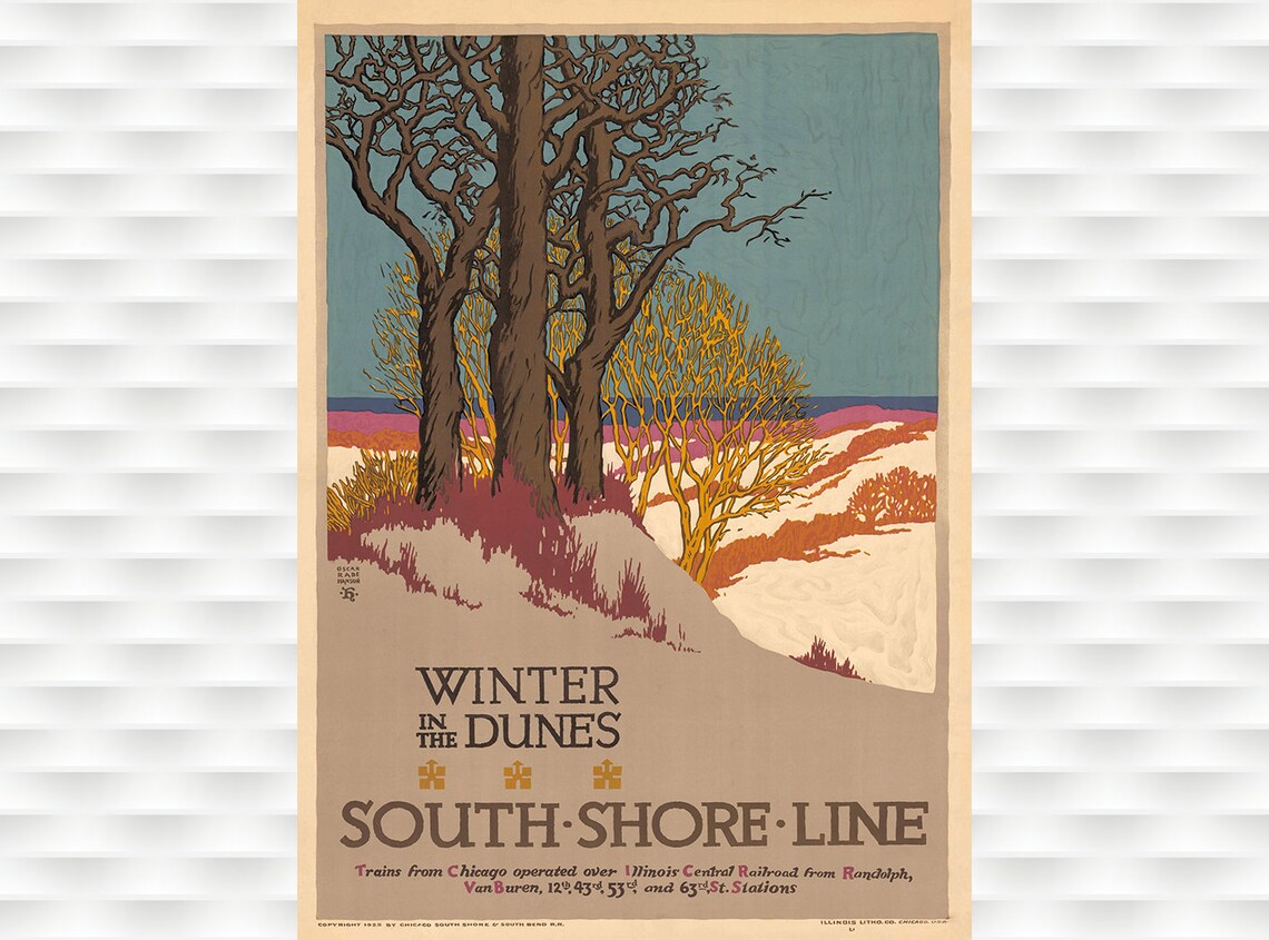 Winter In The Dunes South Shore Line Vintage 1925 Travel Poster