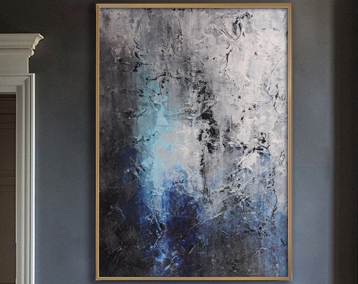 Grey and Blue Abstract Painting, Oversized Art Print