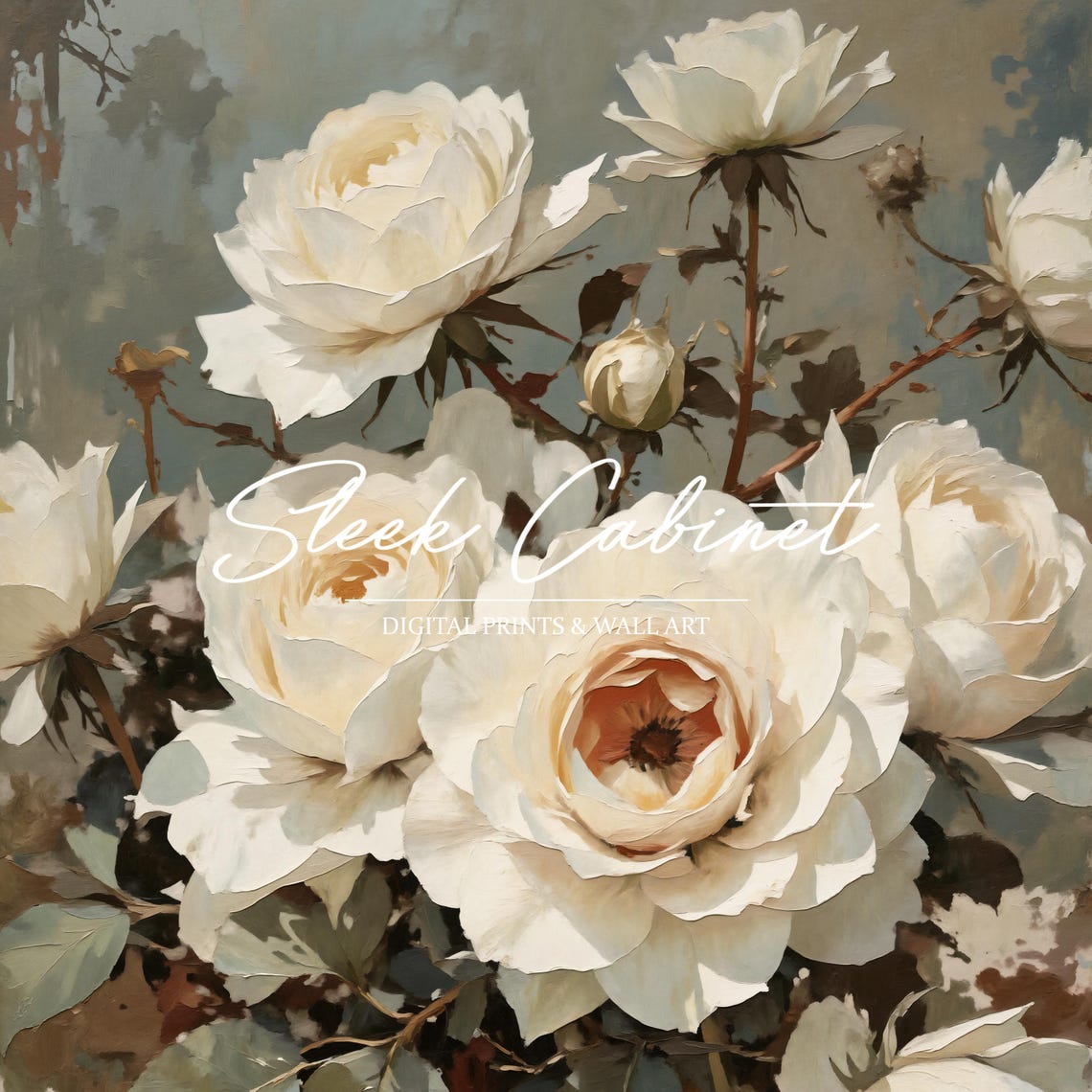 White Rose Blossoms Soft Pale Vintage Botanical Floral Poster - Image 4