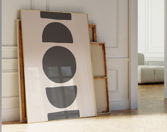 Beige And Black Geometric Poster Mid Century Print Abstract Modern Art Minimalist Wall Art Japandy Style Art 1897