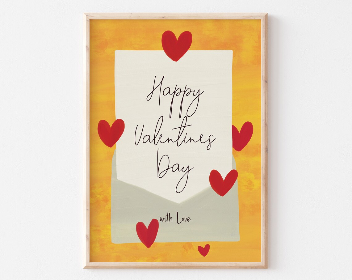 Happy Valentines Day Love Letter Red Hearts Heartfelt Envelope Print