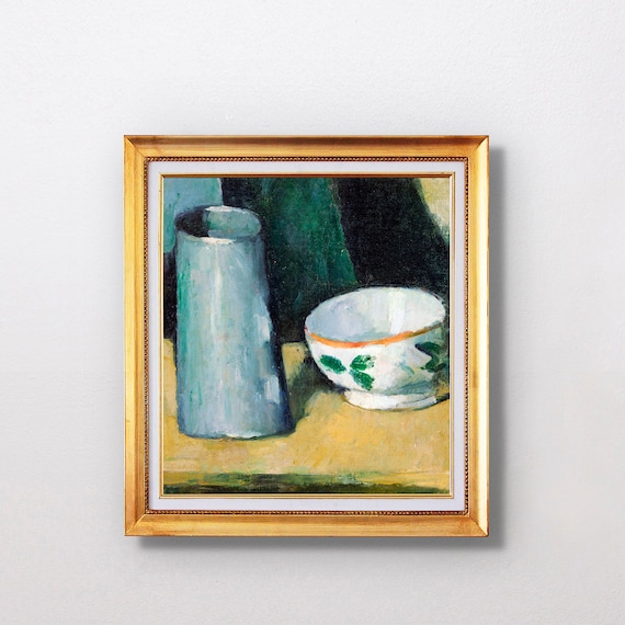 Paul Cezanne Bowl and Milk Jug 1877 Blue Still Life Art Poster