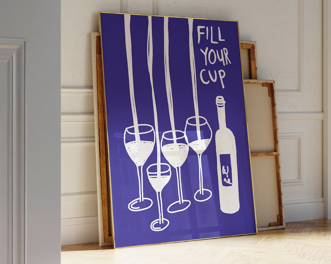 Fill Your Cup Kitchen Print, Mid-Century Bar Cart