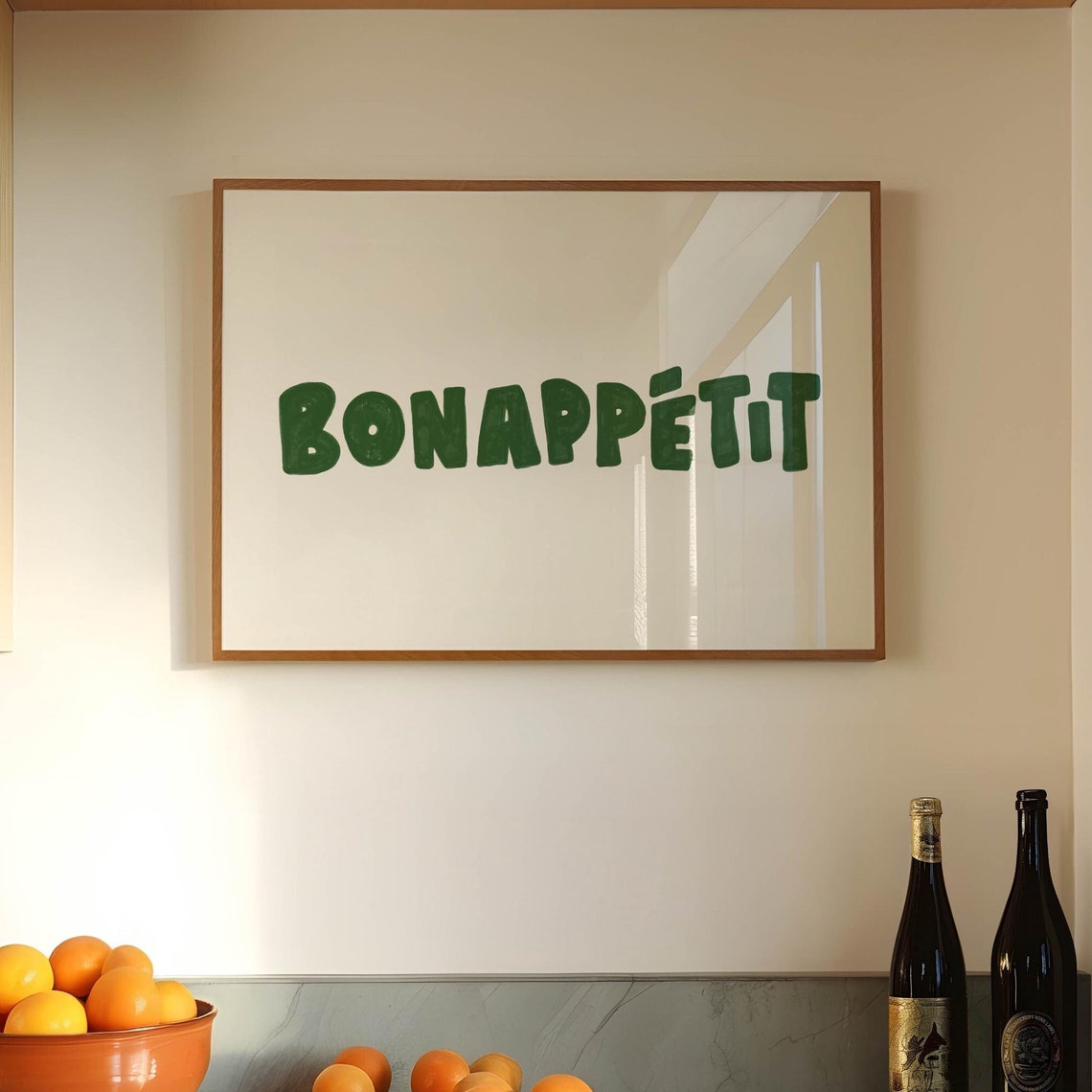 Bon Appetit Green Retro Letters French Style Kitchen Decor Poster