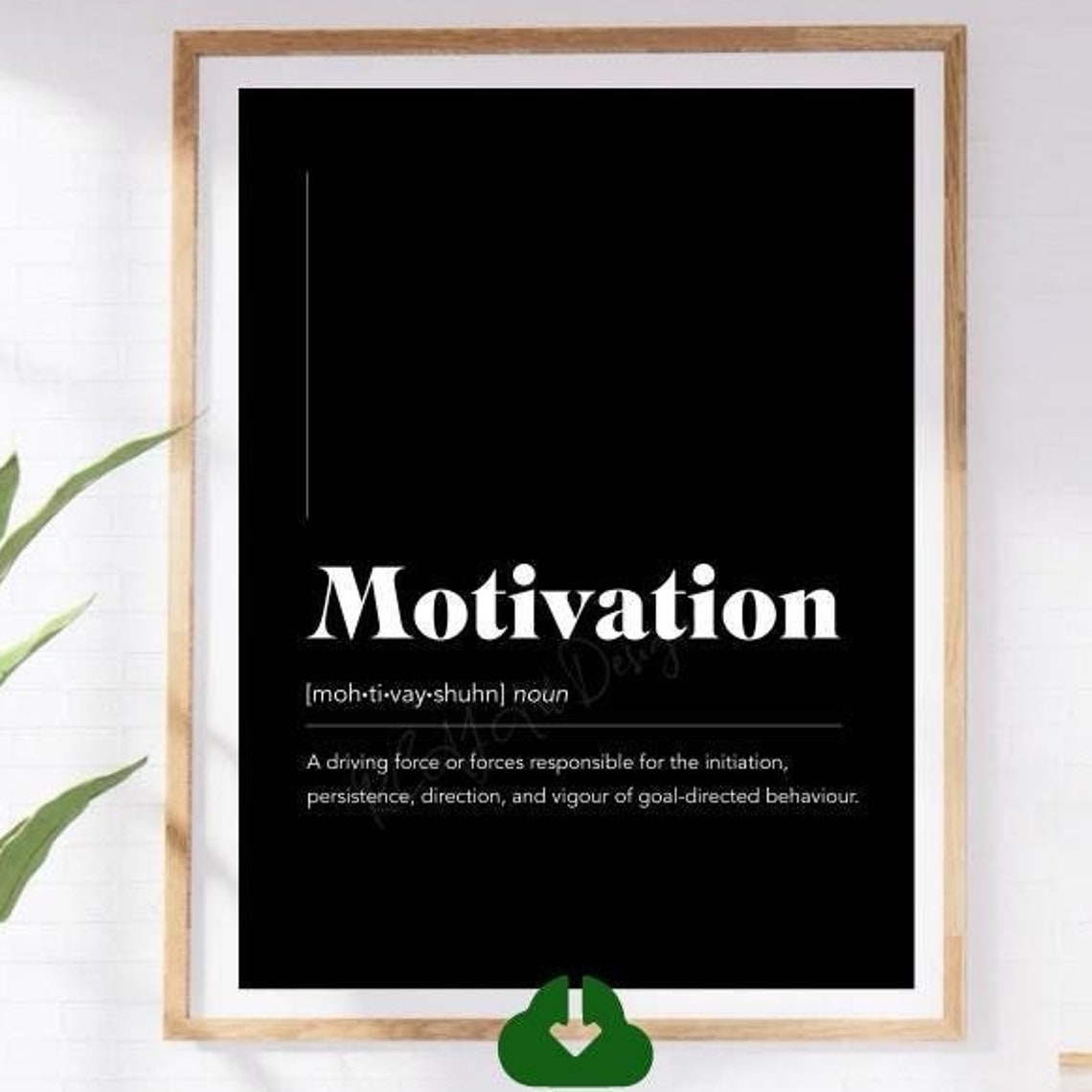 Motivation Dictionary Definition Bold White on Black Wall Poster