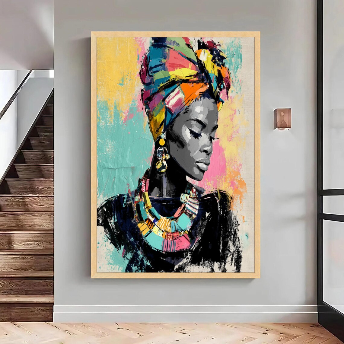 Colorful African Woman Headwrap Vibrant Ethnic Portrait Modern Poster